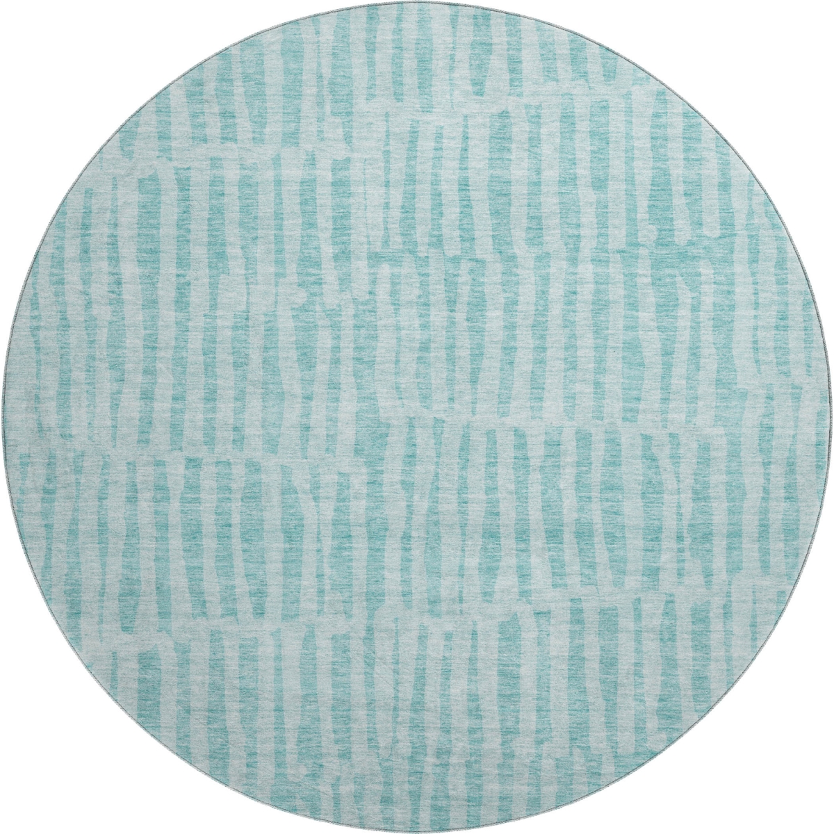 655695 8 ft. Teal & Ivory Striped Transitional Washable Round Area Rug with UV Protection