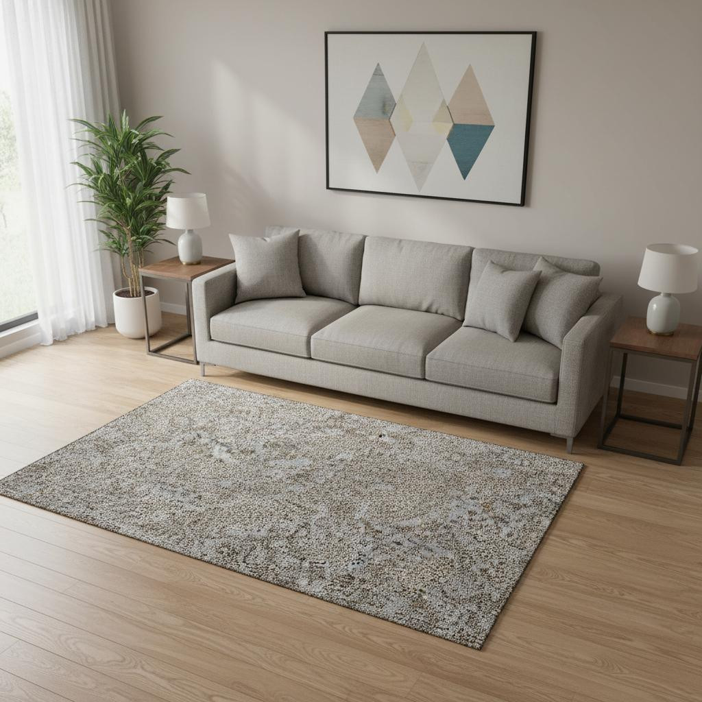 655790 5 x 8 ft. Gray & Silver Floral Transitional Washable Machine Made Rectangle Area Rug with UV Protection