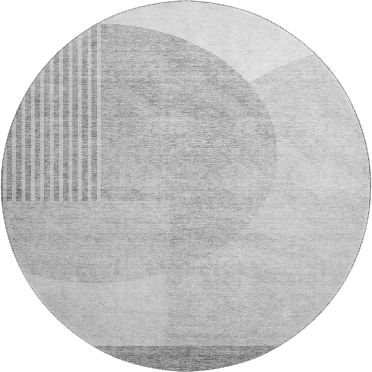 655845 8 ft. Gray & Silver Geometric Transitional Washable Round Area Rug with UV Protection