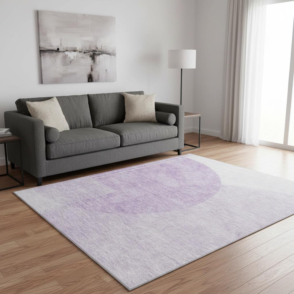 655856 5 x 8 ft. Purple & Ivory Geometric Transitional Washable Machine Made Rectangle Area Rug with UV Protection