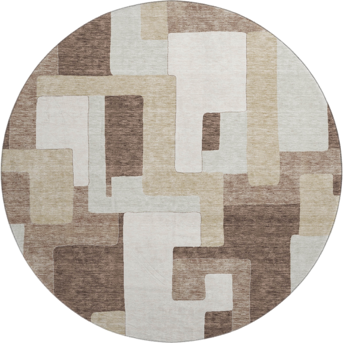 675699 8 ft. Brown, Ivory & Beige Geometric Transitional Washable Round Area Rug with UV Protection