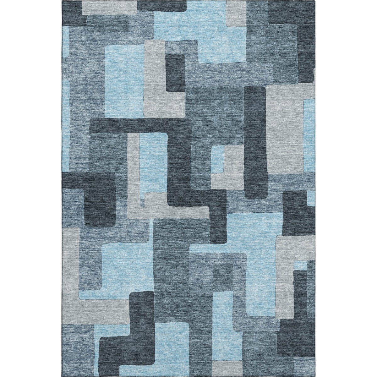 675740 5 x 8 ft. Sky Blue & Gray Geometric Washable Machine Made Rectangle Area Rug with UV Protection