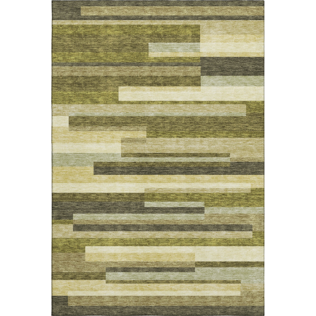 675800 5 x 8 ft. Olive Green, Ivory & Beige Striped Washable Machine Made Rectangle Area Rug with UV Protection