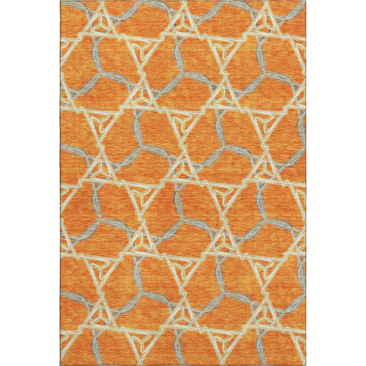 676010 5 x 8 ft. Orange Ivory & Blue Geometric Washable Machine Made Rectangle Area Rug with UV Protection
