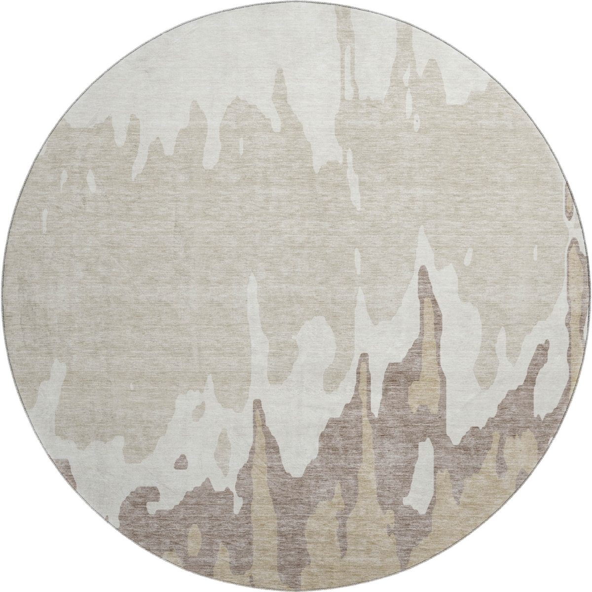 676131 8 ft. Ivory Beige & Khaki Abstract Transitional Washable Round Area Rug with UV Protection