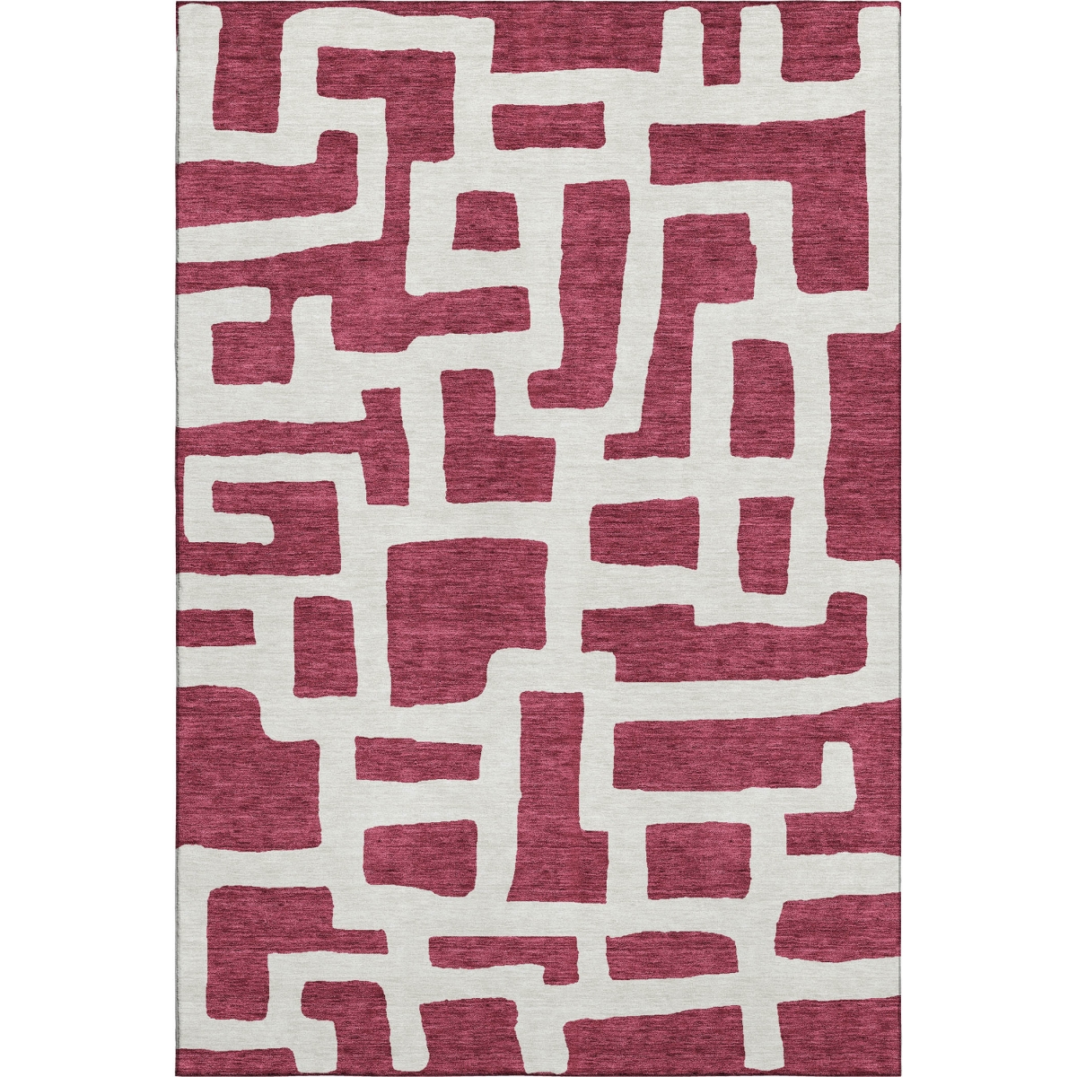 671784 8 x 10 ft. Burgundy & Ivory Abstract Geometric Transitional Washable Machine Made Rectangle Area Rug with UV Protection