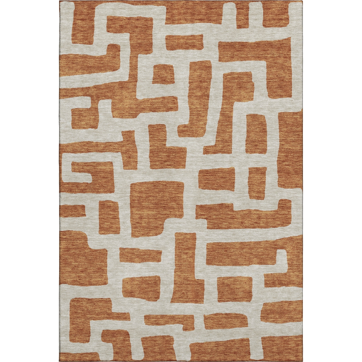 671857 9 x 12 ft. Terra Cotta & Beige Abstract Geometric Transitional Washable Machine Made Rectangle Area Rug with UV Protection