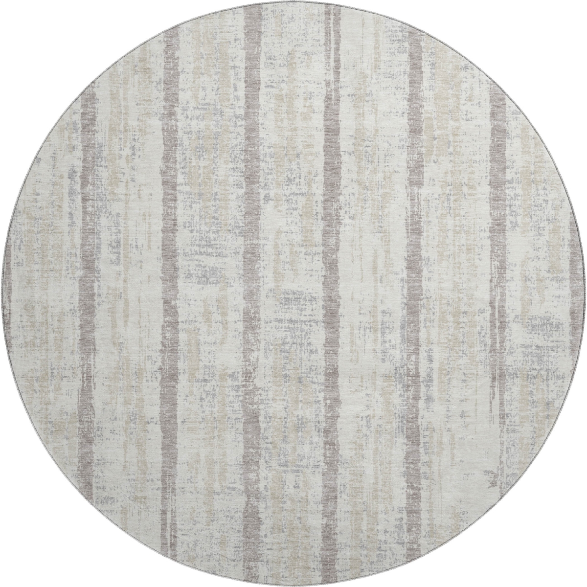 670901 8 ft. Ivory & Beige Striped Transitional Washable Round Area Rug with UV Protection