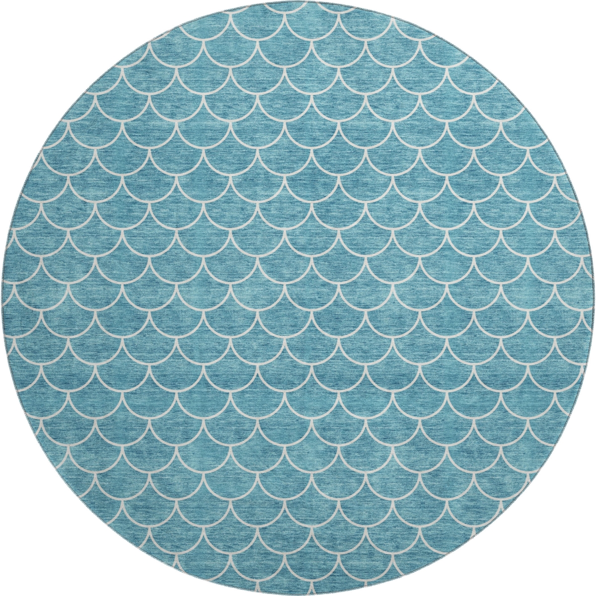 674194 8 ft. Teal & Ivory Geometric Transitional Washable Round Area Rug with UV Protection