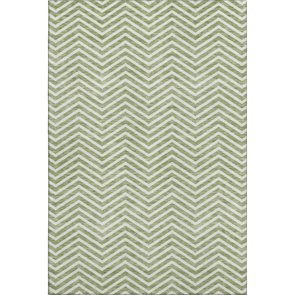 674250 9 x 12 ft. Green & Ivory Chevron Transitional Washable Machine Made Rectangle Area Rug with UV Protection