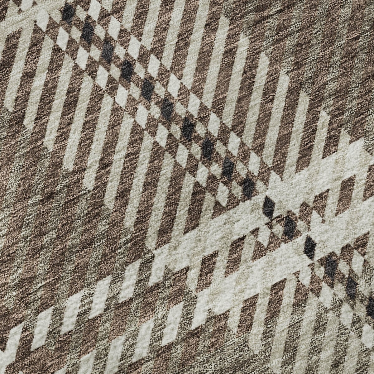 674299 10 x 14 ft. Brown, Ivory & Taupe Plaid Washable Machine Made Rectangle Area Rug with UV Protection