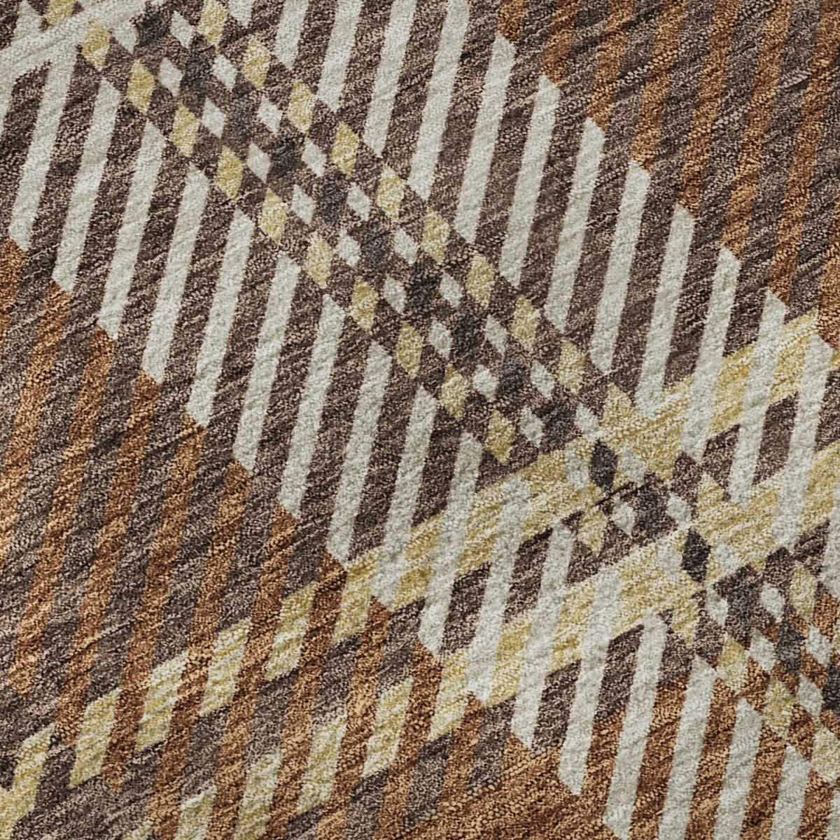 674301 5 x 8 ft. Chocolate Beige & Gold Plaid Washable Machine Made Rectangle Area Rug with UV Protection
