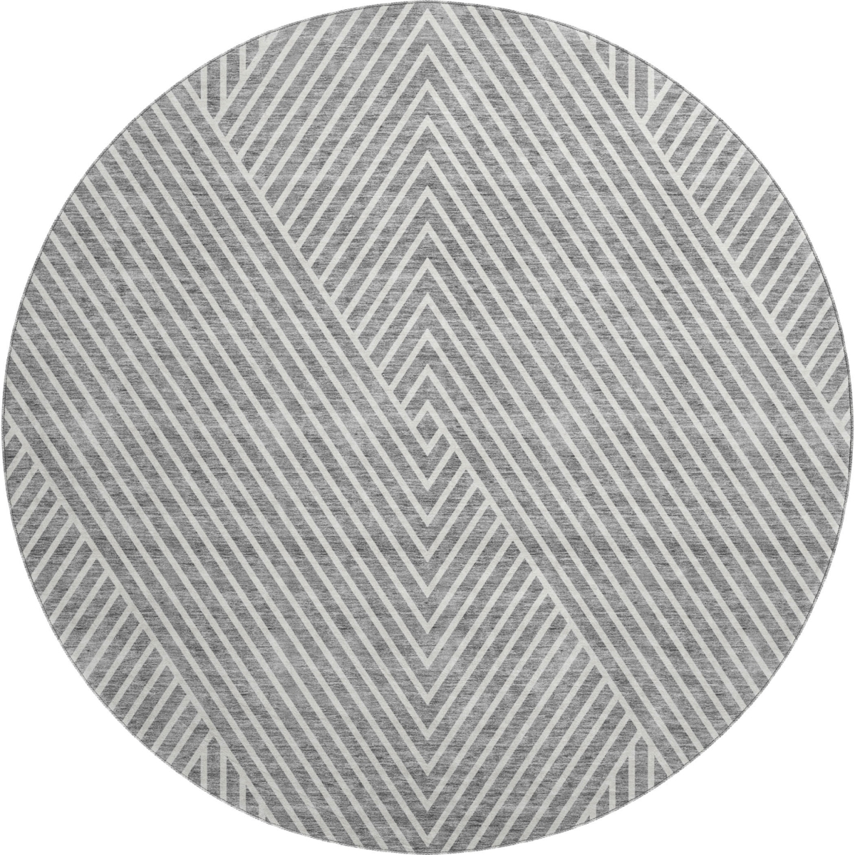 674655 8 ft. Gray & Ivory Geometric Transitional Washable Round Area Rug with UV Protection