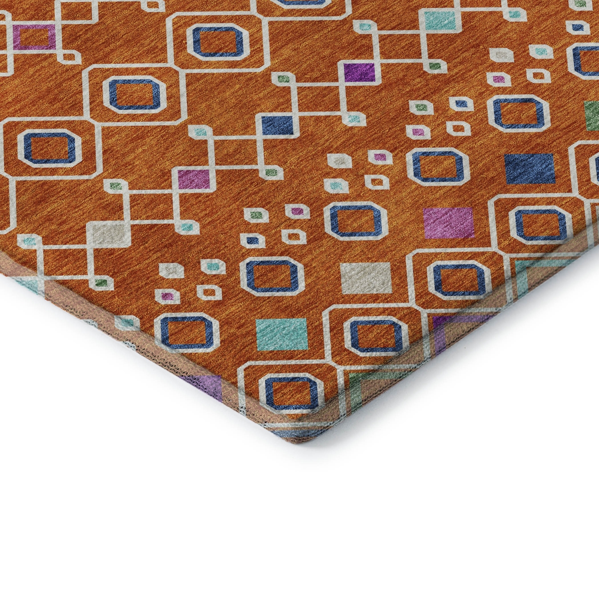 674735 9 x 12 ft. Orange Purple & Blue Southwestern Washable Machine Made Rectangle Area Rug with UV Protection