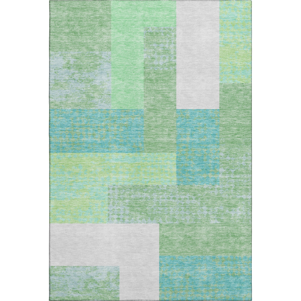 674909 9 x 12 ft. Artichoke Green Teal & Ivory Geometric Washable Machine Made Rectangle Area Rug with UV Protection