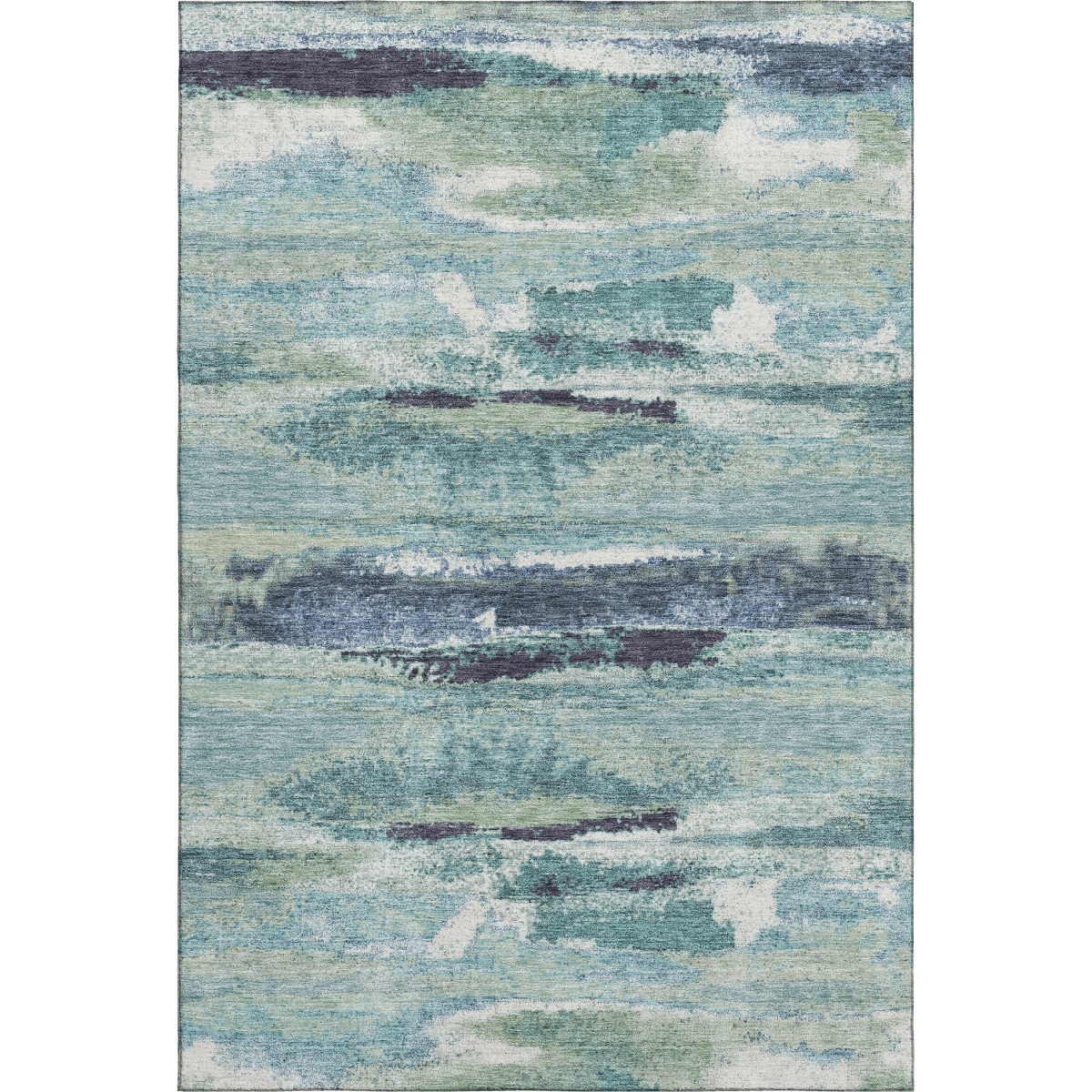 674980 8 x 10 ft. Artichoke Green Teal & Ivory Abstract Washable Machine Made Rectangle Area Rug with UV Protection