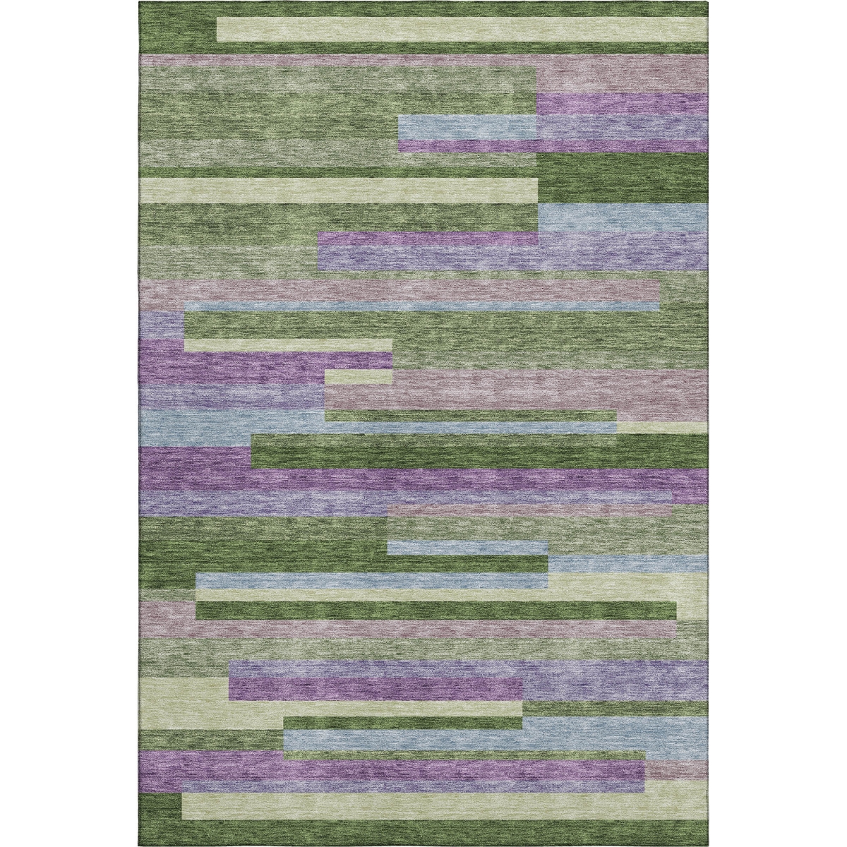 675766 8 x 10 ft. Artichoke Green Purple & Blue Striped Washable Machine Made Rectangle Area Rug with UV Protection