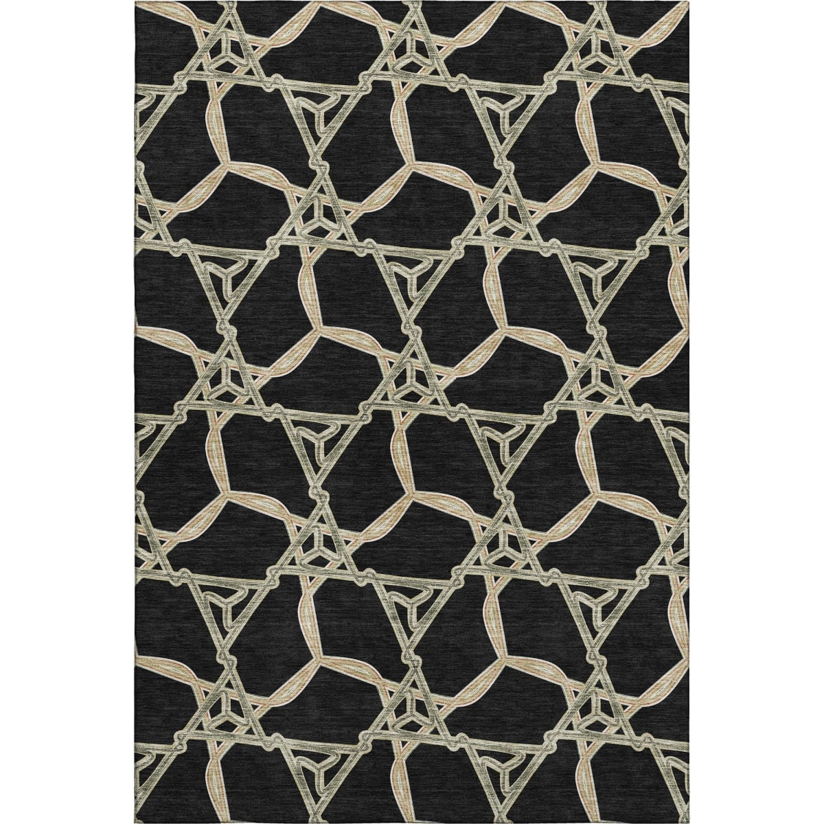 675966 10 x 14 ft. Black Beige & Ivory Geometric Transitional Washable Machine Made Rectangle Area Rug with UV Protection