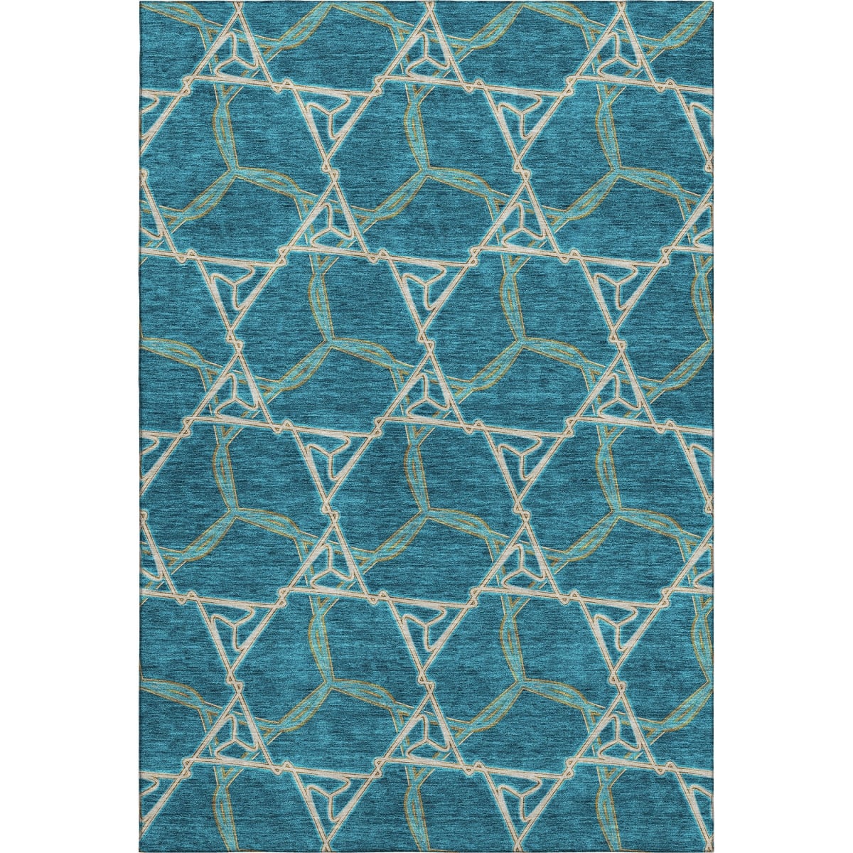 676024 8 x 10 ft. Teal Beige & Copper Geometric Washable Machine Made Rectangle Area Rug with UV Protection
