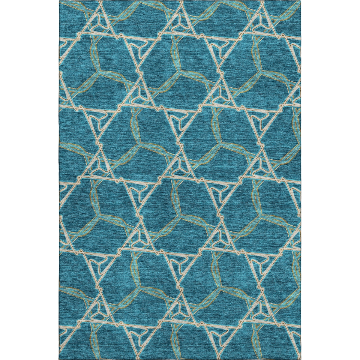 676025 9 x 12 ft. Teal Beige & Copper Geometric Washable Machine Made Rectangle Area Rug with UV Protection