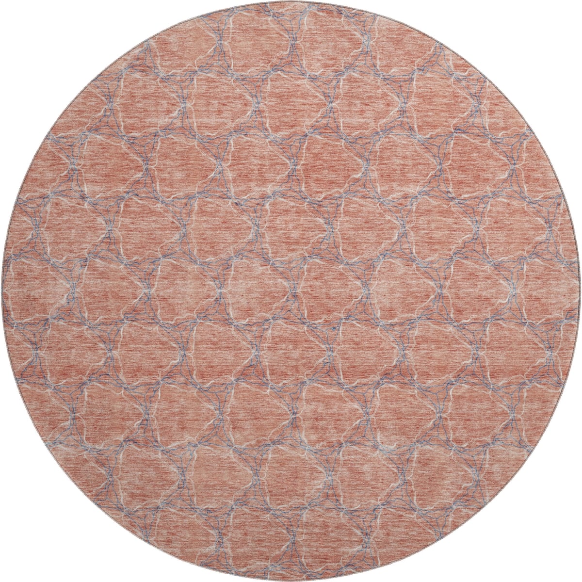 676077 8 ft. Salmon Ivory & Blue Geometric Washable Round Area Rug with UV Protection