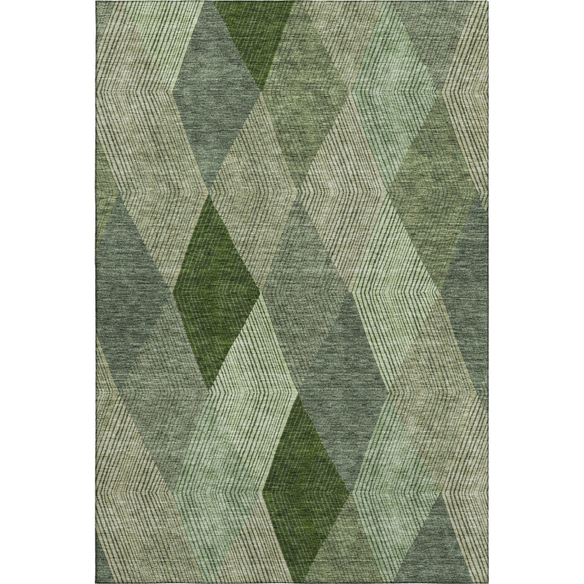 676186 8 x 10 ft. Green, Gray & Sage Geometric Washable Machine Made Rectangle Area Rug with UV Protection