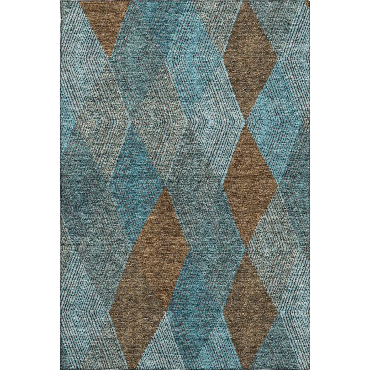 676229 9 x 12 ft. Teal & Brown Geometric Washable Machine Made Rectangle Area Rug with UV Protection