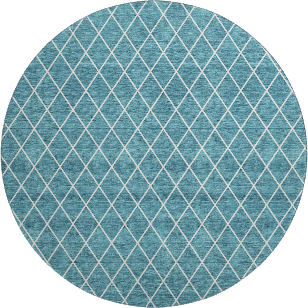 674128 8 ft. Teal & Ivory Geometric Transitional Washable Round Area Rug with UV Protection