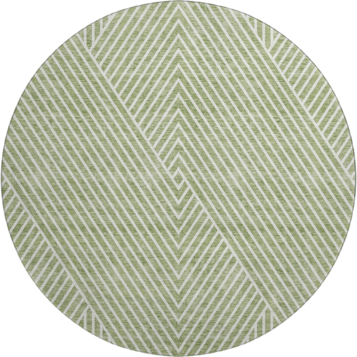 674619 8 ft. Artichoke Green & Ivory Geometric Transitional Washable Round Area Rug with UV Protection