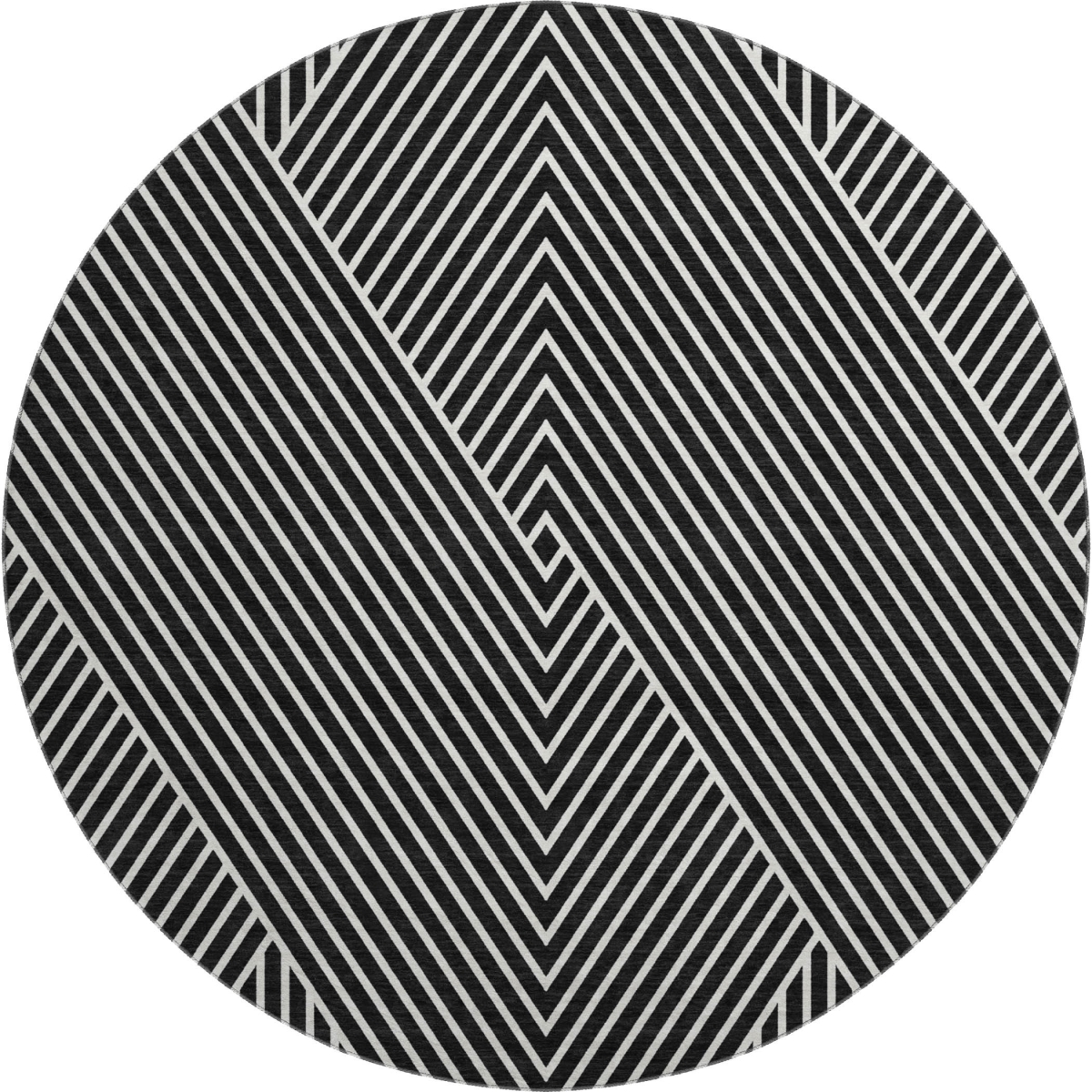 674631 8 ft. Black & Ivory Geometric Transitional Washable Round Area Rug with UV Protection