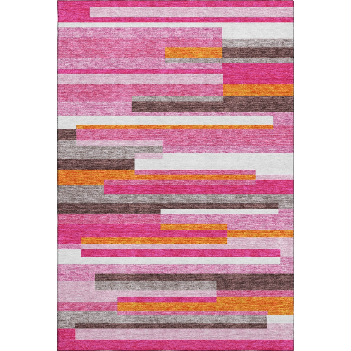 675762 10 x 14 ft. Blush Orange & Gray Striped Washable Machine Made Rectangle Area Rug with UV Protection