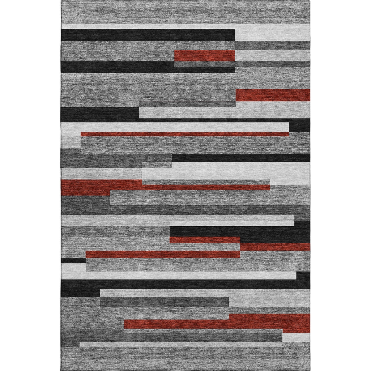 675772 8 x 10 ft. Gray Red & Silver Striped Washable Machine Made Rectangle Area Rug with UV Protection