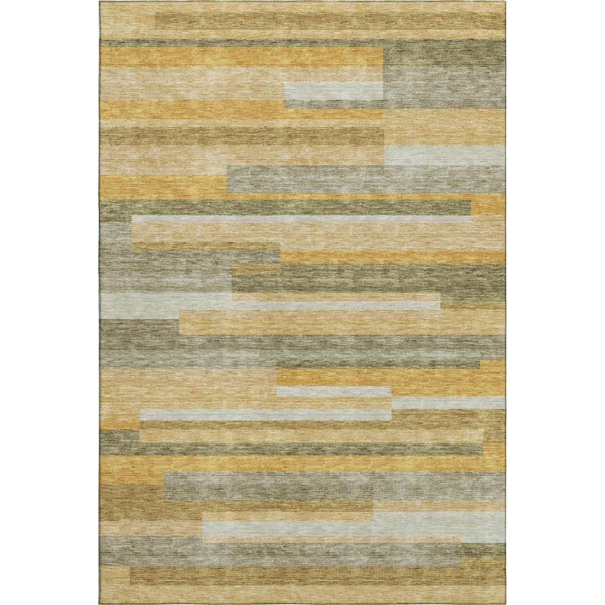 675780 10 x 14 ft. Amber Ivory & Gray Striped Washable Machine Made Rectangle Area Rug with UV Protection