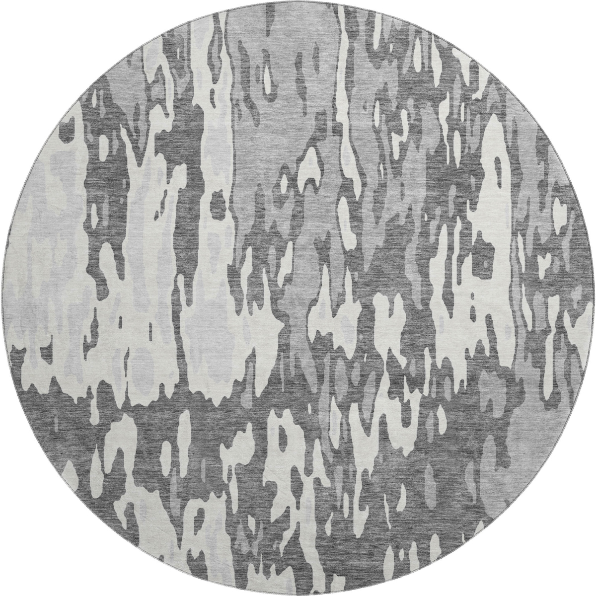 675843 8 ft. Gray, Ivory & Silver Abstract Washable Round Area Rug with UV Protection