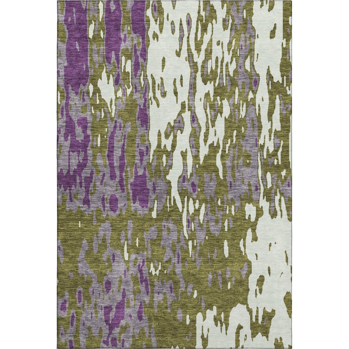 675857 9 x 12 ft. Olive Green Purple & Ivory Abstract Washable Machine Made Rectangle Area Rug with UV Protection
