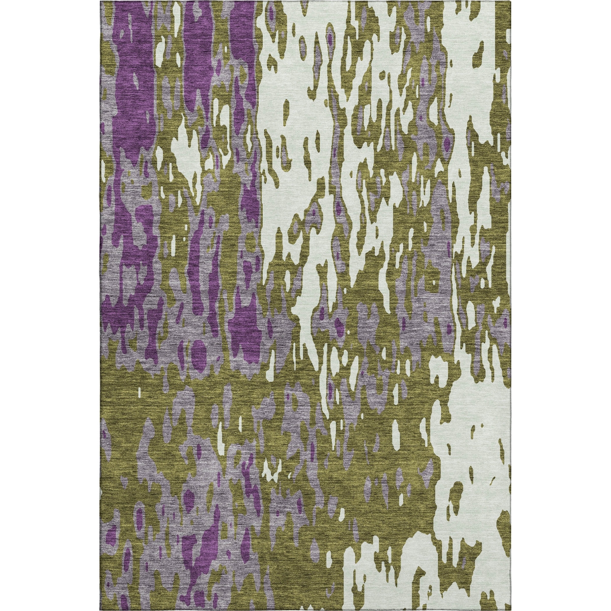 675858 10 x 14 ft. Olive Green Purple & Ivory Abstract Washable Machine Made Rectangle Area Rug with UV Protection