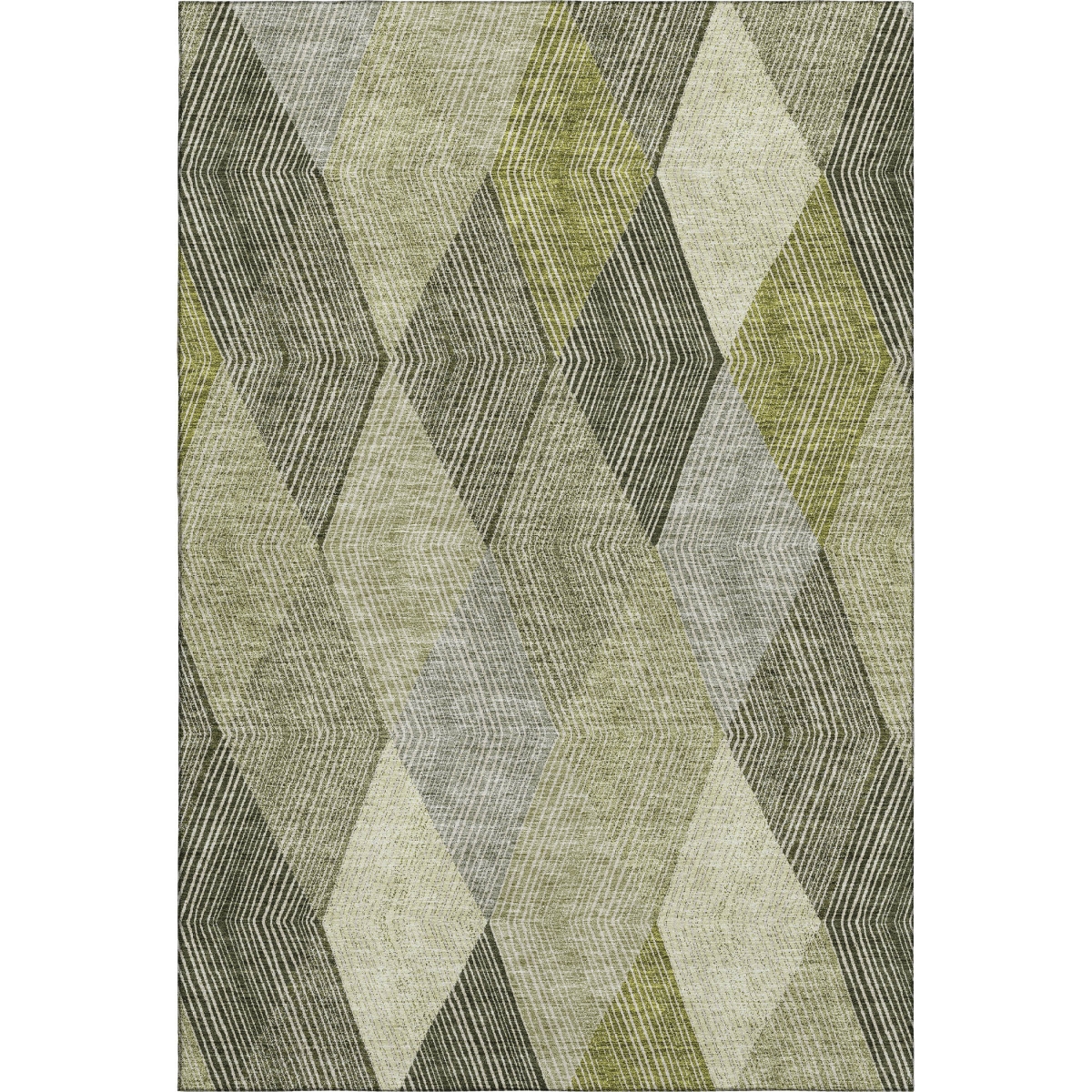 676202 5 x 8 ft. Olive Green, Gray & Ivory Geometric Transitional Washable Machine Made Rectangle Area Rug with UV Protection