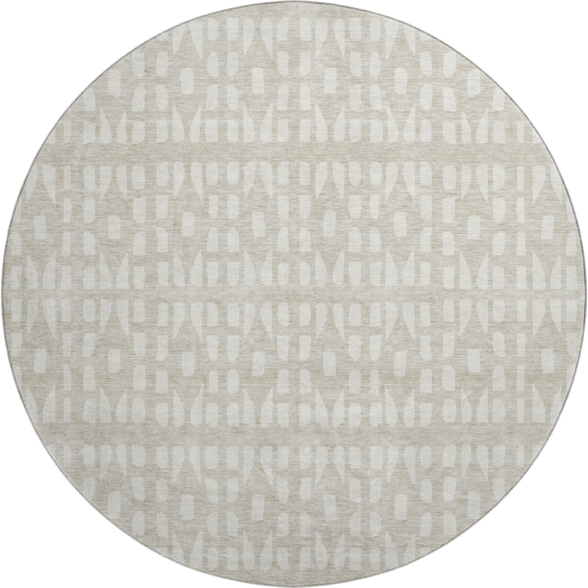676245 8 ft. Beige & Ivory Geometric Transitional Washable Round Area Rug with UV Protection
