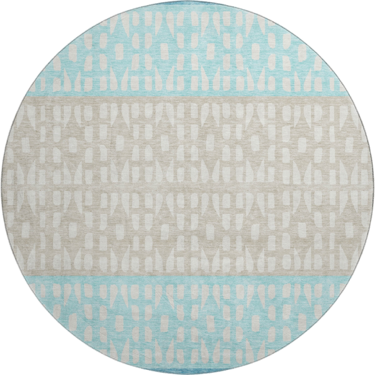 676365 8 ft. Teal Beige & Ivory Geometric Transitional Washable Round Area Rug with UV Protection
