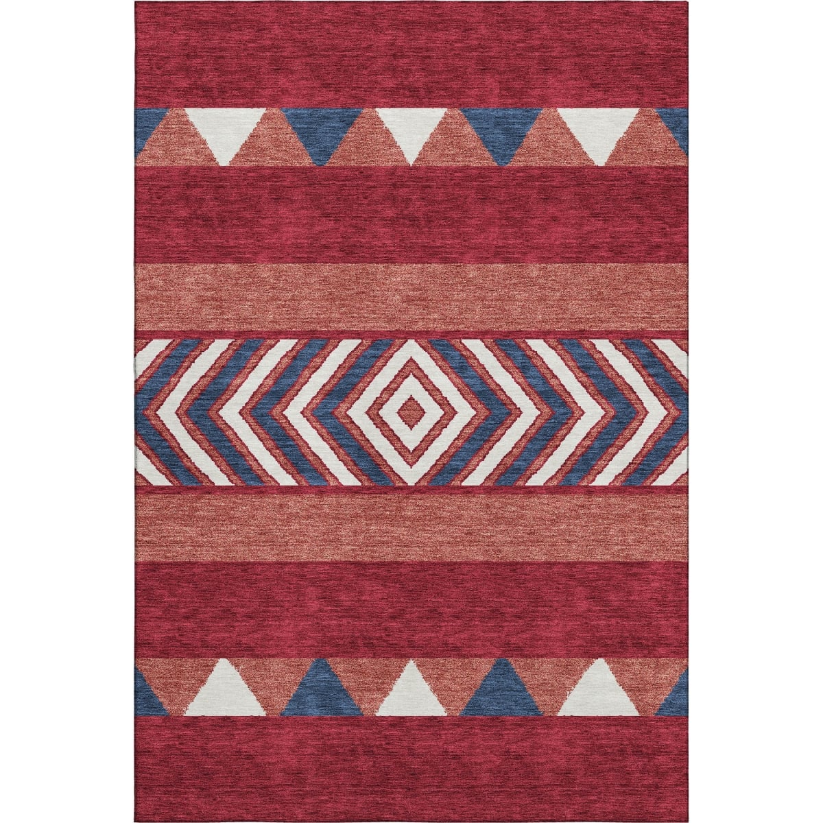 676436 5 x 8 ft. Red White & Navy Blue Southwestern Washable Machine Made Rectangle Area Rug with UV Protection