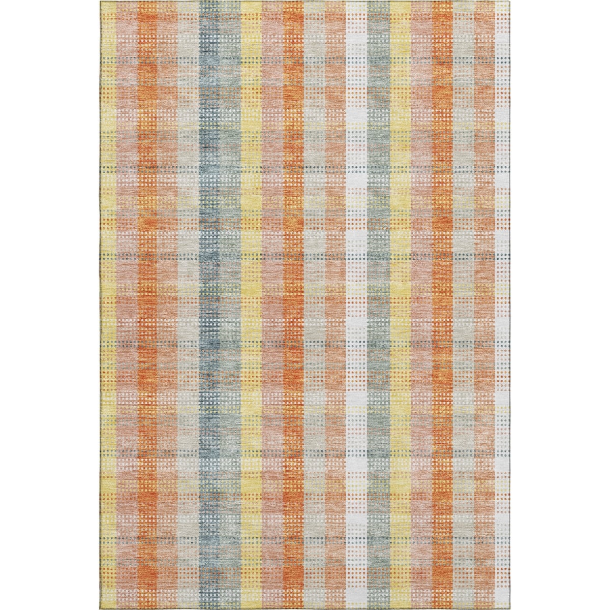 676475 9 x 12 ft. Peach, Ivory & Yellow Plaid Washable Machine Made Rectangle Area Rug with UV Protection