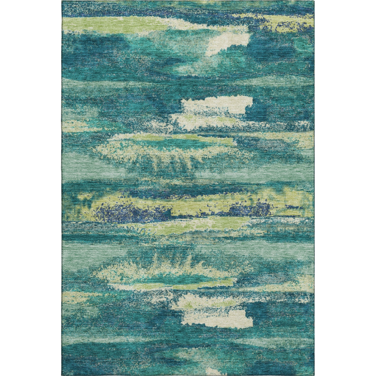 675000 10 x 14 ft. Emerald Ivory & Teal Abstract Washable Machine Made Rectangle Area Rug with UV Protection