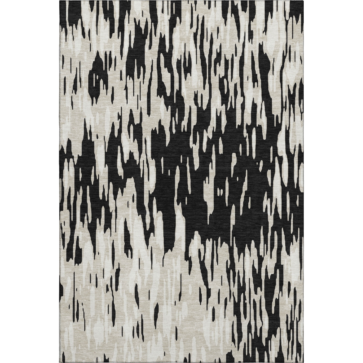 675134 5 x 8 ft. Black & Ivory Abstract Transitional Washable Machine Made Rectangle Area Rug with UV Protection