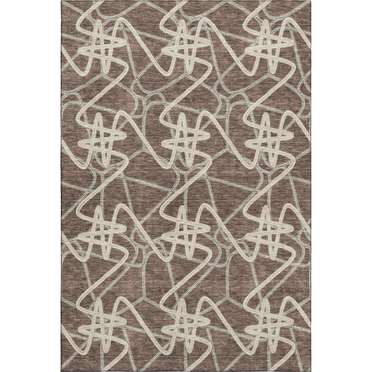 675293 9 x 12 ft. Brown & Ivory Geometric Transitional Washable Machine Made Rectangle Area Rug with UV Protection
