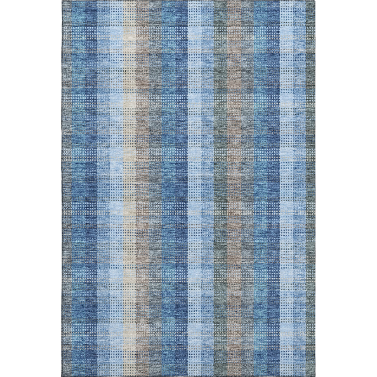 676454 5 x 8 ft. Denim Blue, Gray & Beige Plaid Washable Machine Made Rectangle Area Rug with UV Protection