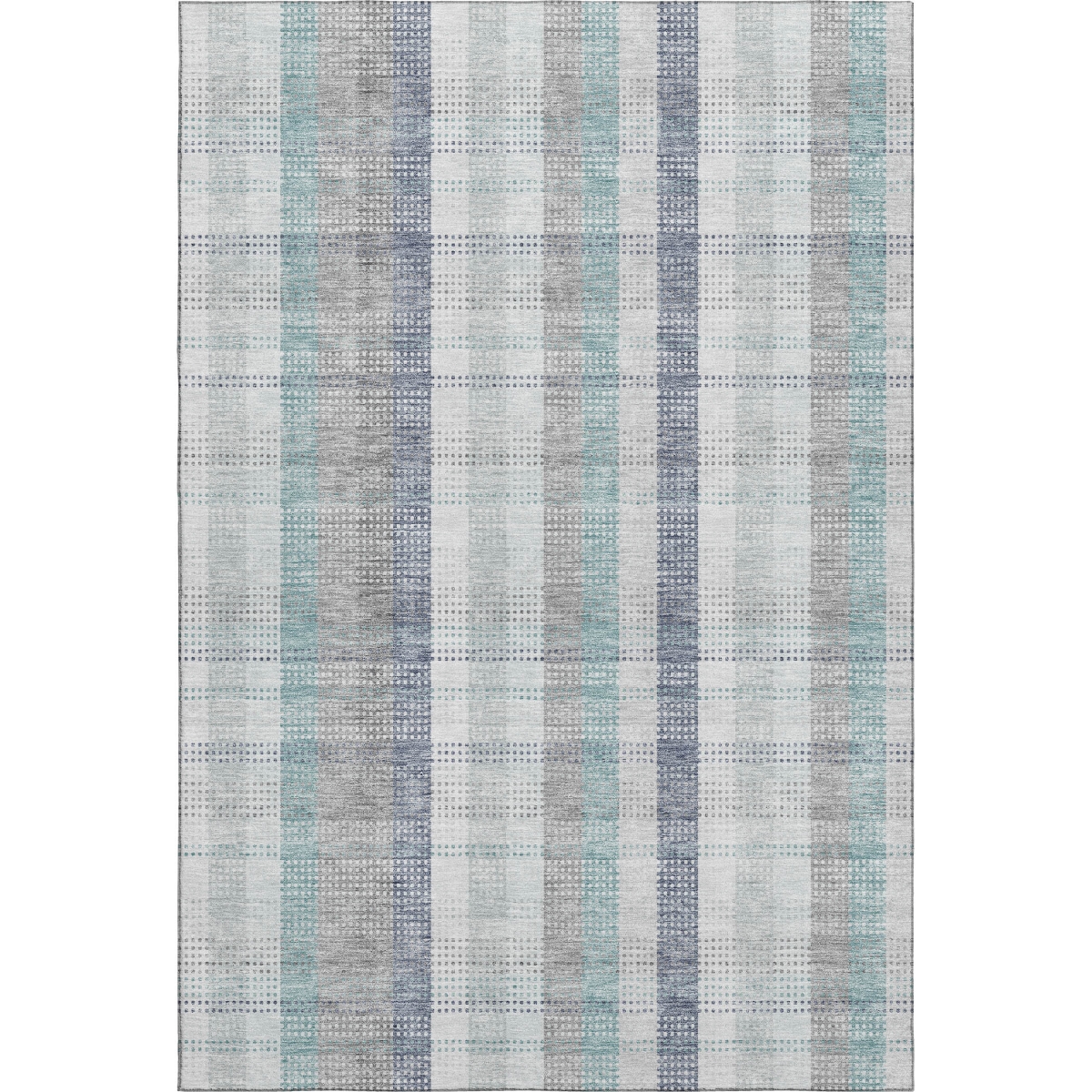 676505 9 x 12 ft. Silver Gray & Teal Plaid Washable Machine Made Rectangle Area Rug with UV Protection
