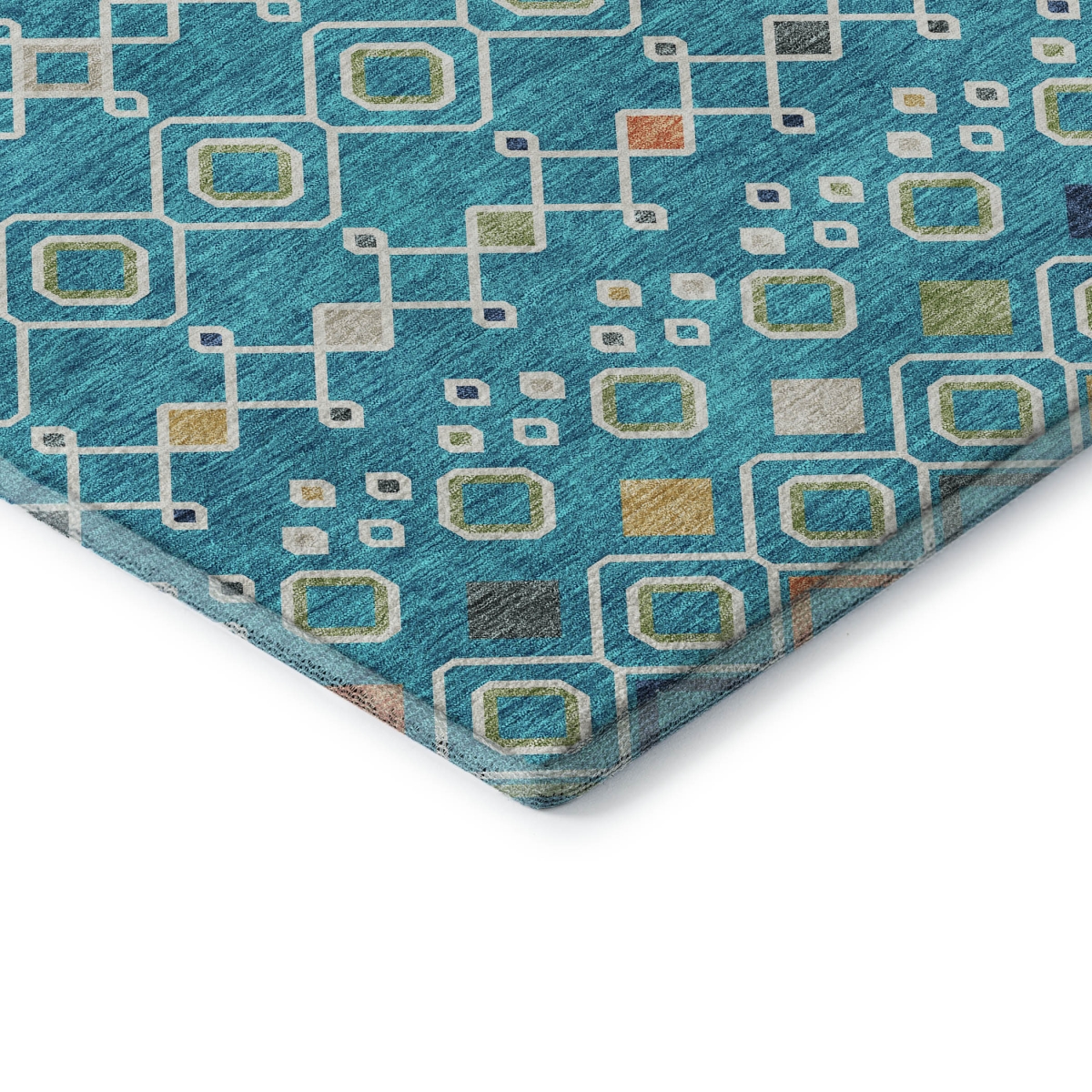 674752 8 x 10 ft. Teal, Gold & Green Southwestern Washable Machine Made Rectangle Area Rug with UV Protection