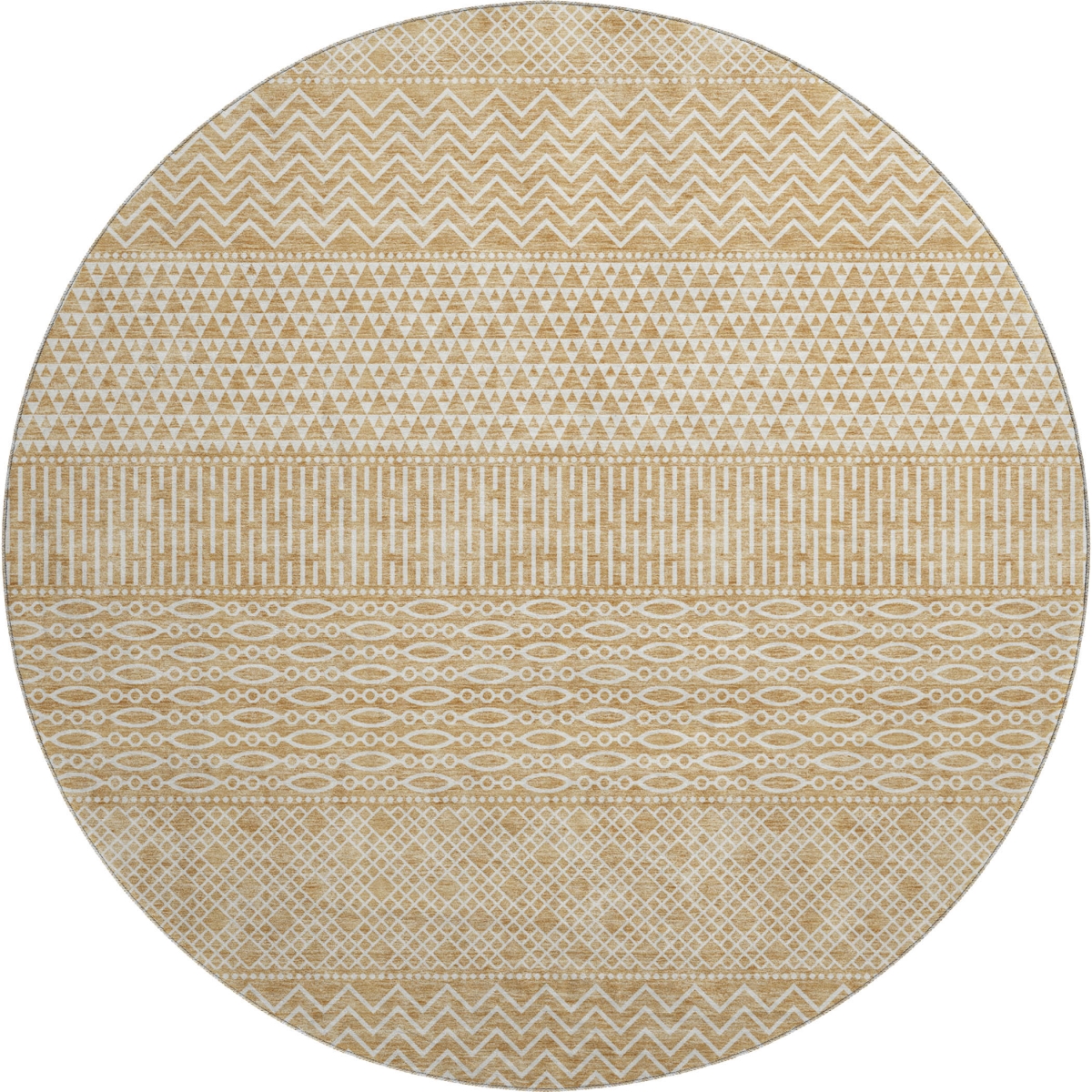 674775 8 ft. Gold & Ivory Striped Transitional Washable Round Area Rug with UV Protection