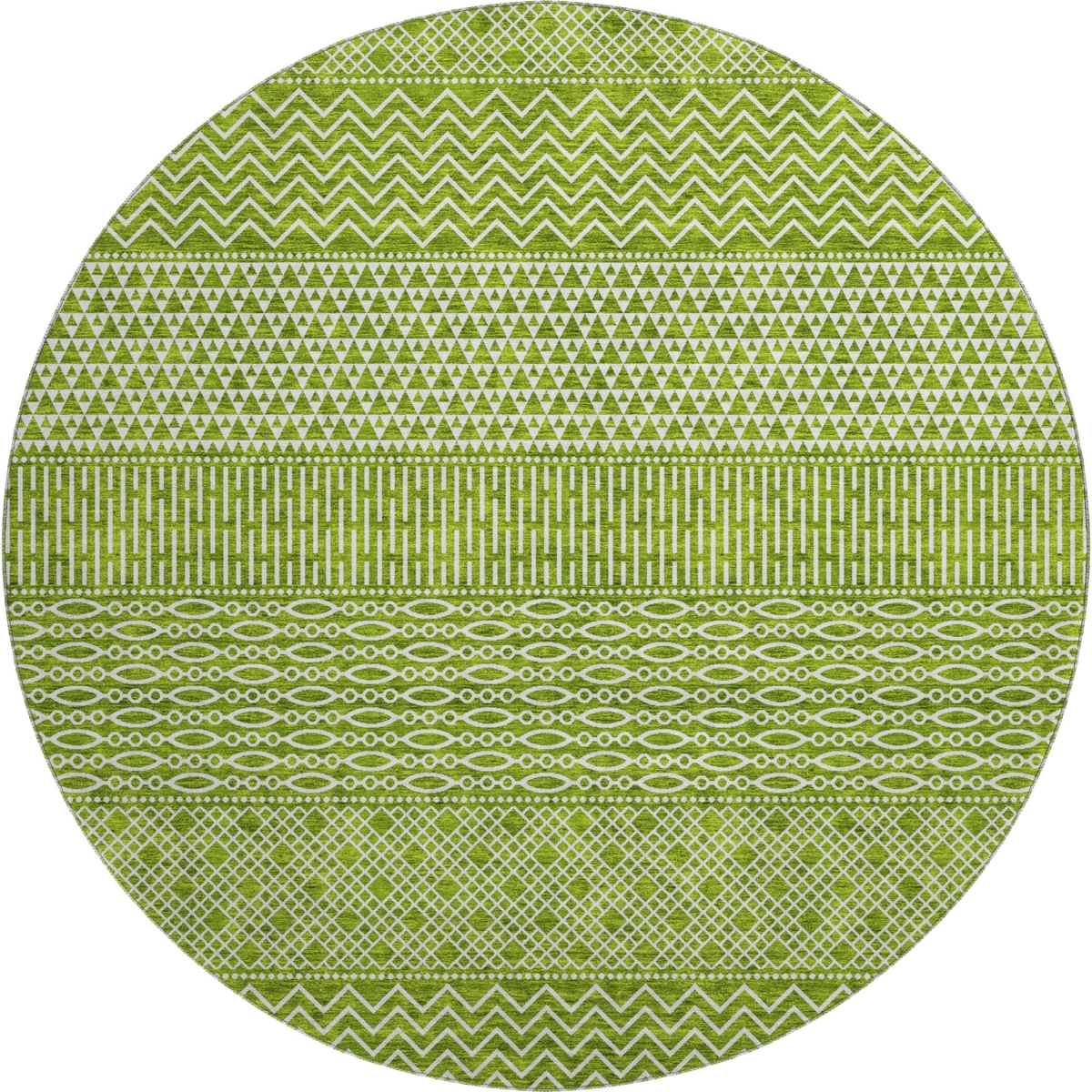 674799 8 ft. Lime Green & Ivory Striped Transitional Washable Round Area Rug with UV Protection