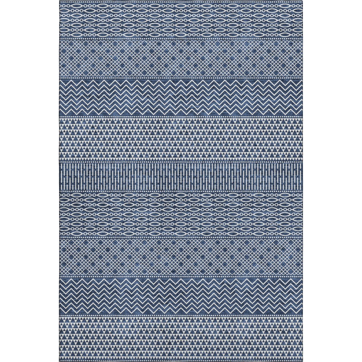 674804 5 x 8 ft. Navy Blue & Ivory Striped Transitional Washable Machine Made Rectangle Area Rug with UV Protection